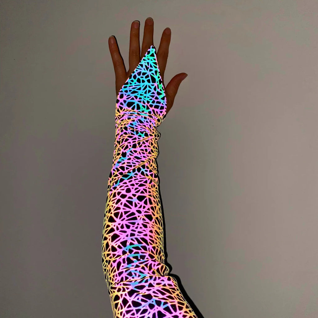 Hot Sale Women Fashion Arm Warmers Goth Colorful Reflective Oversleeve Breathable Reflect Light Workout Sleeves Fausse Manche