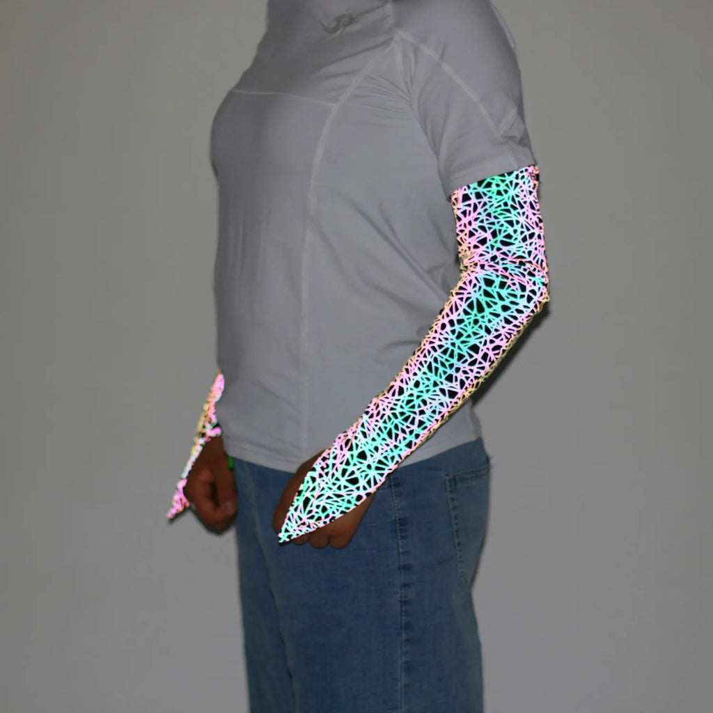 Hot Sale Women Fashion Arm Warmers Goth Colorful Reflective Oversleeve Breathable Reflect Light Workout Sleeves Fausse Manche