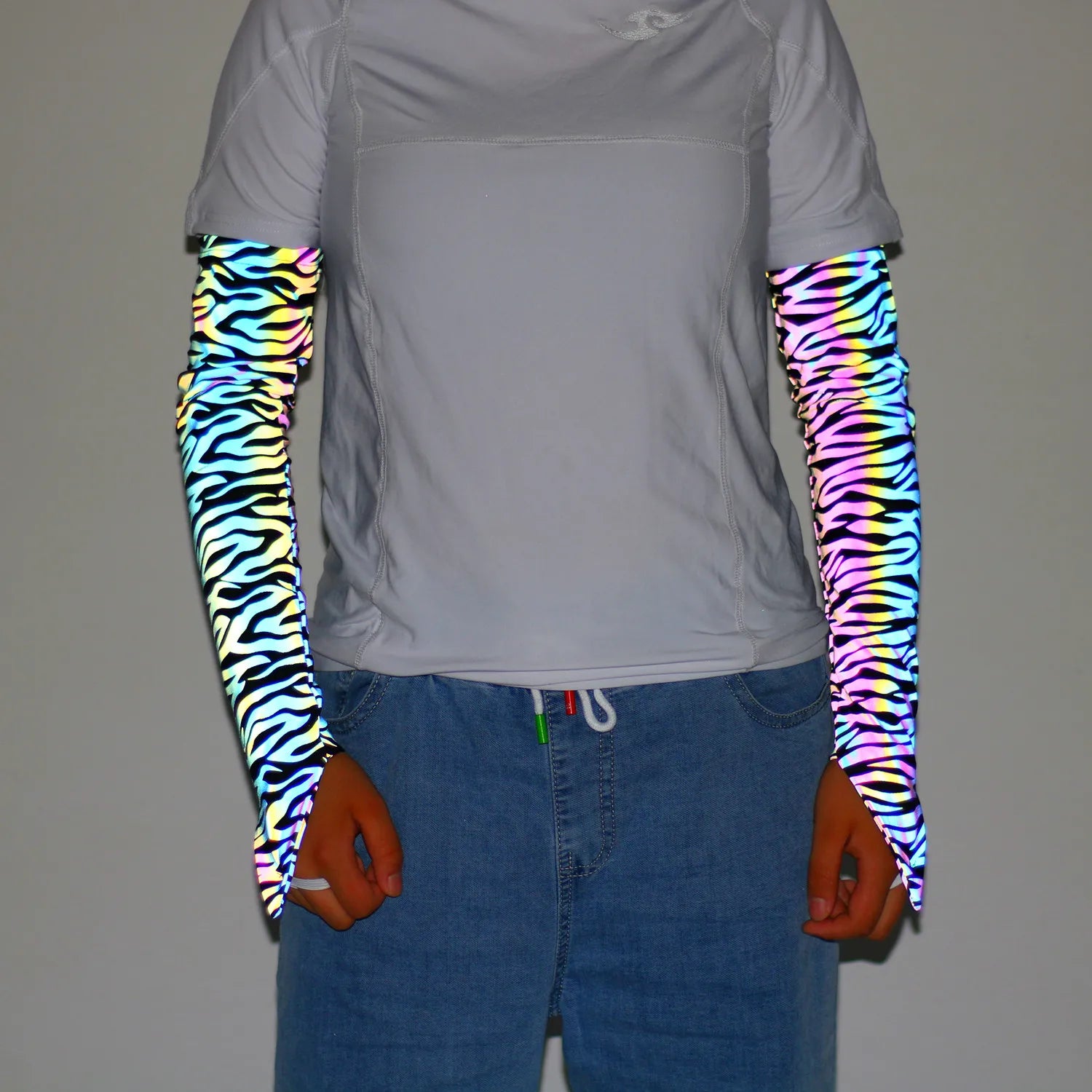 Hot Sale Women Fashion Arm Warmers Goth Colorful Reflective Oversleeve Breathable Reflect Light Workout Sleeves Fausse Manche