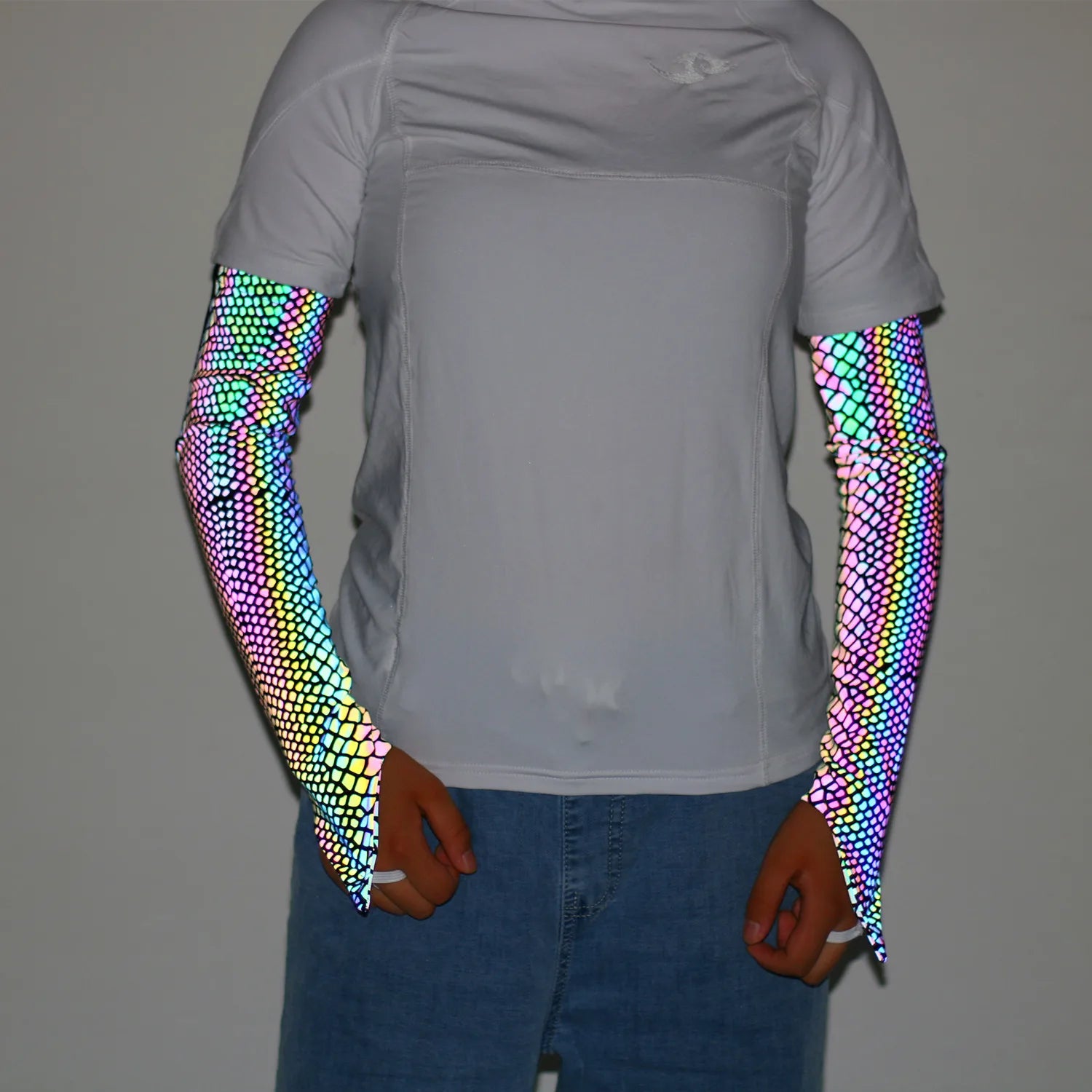 Hot Sale Women Fashion Arm Warmers Goth Colorful Reflective Oversleeve Breathable Reflect Light Workout Sleeves Fausse Manche