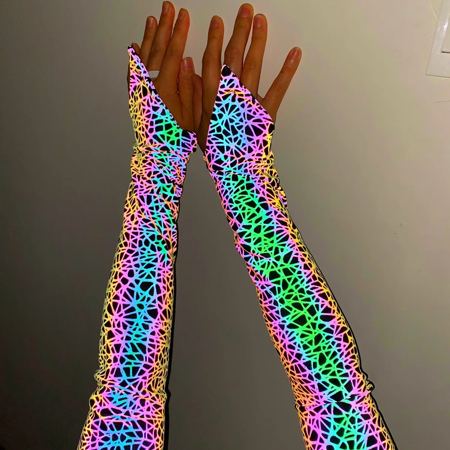 Hot Sale Women Fashion Arm Warmers Goth Colorful Reflective Oversleeve Breathable Reflect Light Workout Sleeves Fausse Manche
