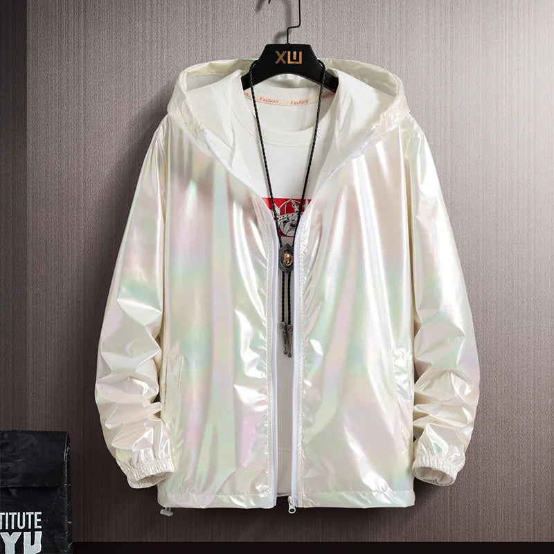 2023 Spring Summer Jacket Women Colorful Shiny Sunscreen Clothing Couples Color Thin Waterproof Coats Trend Large Size S-7XL