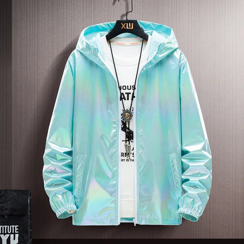 2023 Spring Summer Jacket Women Colorful Shiny Sunscreen Clothing Couples Color Thin Waterproof Coats Trend Large Size S-7XL