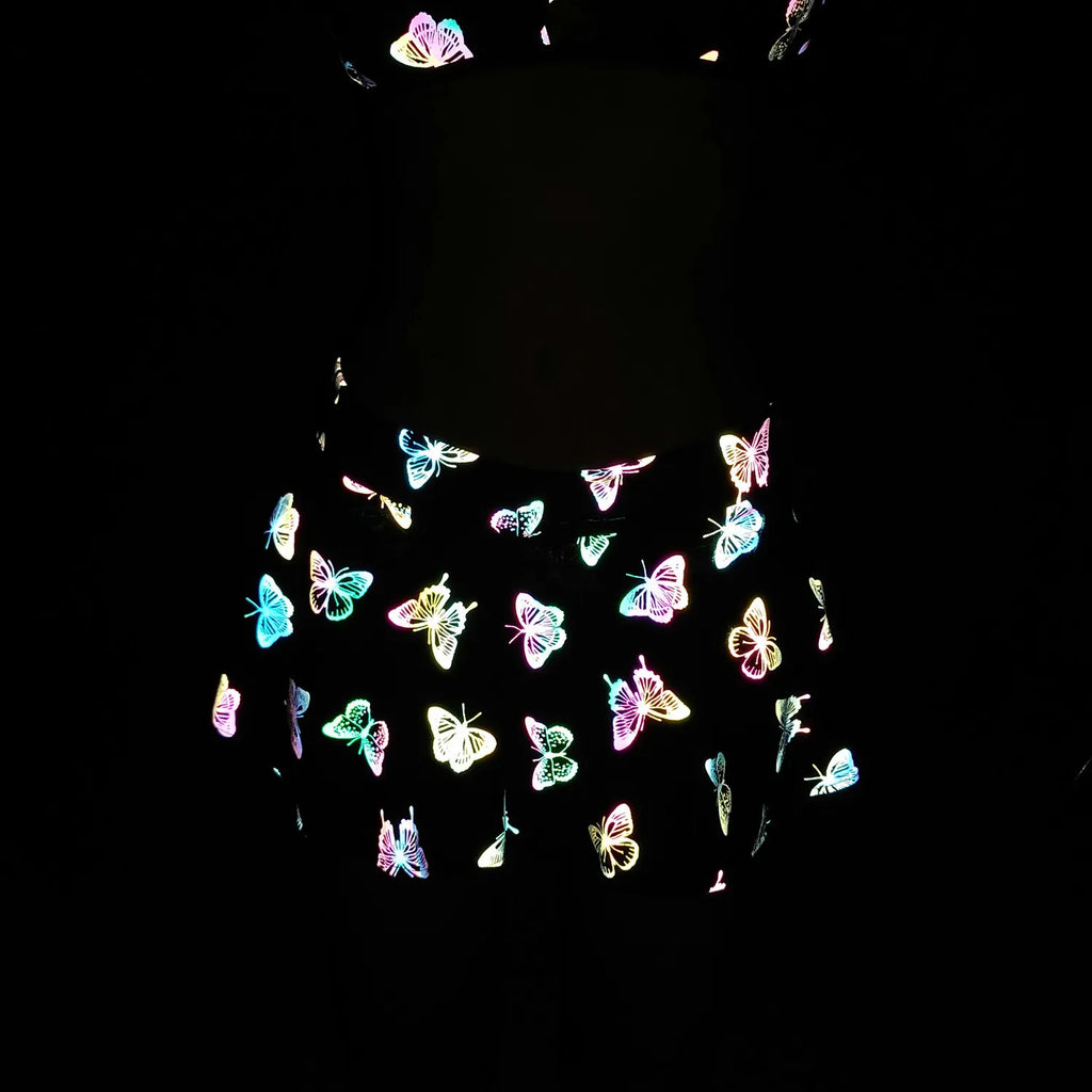 Sexy Night Club Women Skirts Colorful Reflective Mini Skirt Zipper Mushroom Printed Polo Dance Harajuku Fashion Clothes
